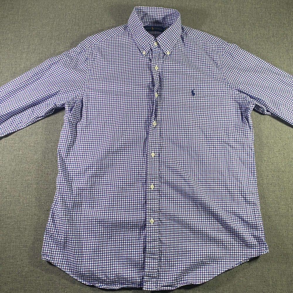 Ralph Lauren Gingham Check Plaid Shirt Mens Size Large Purple Casual‎ Preppy
